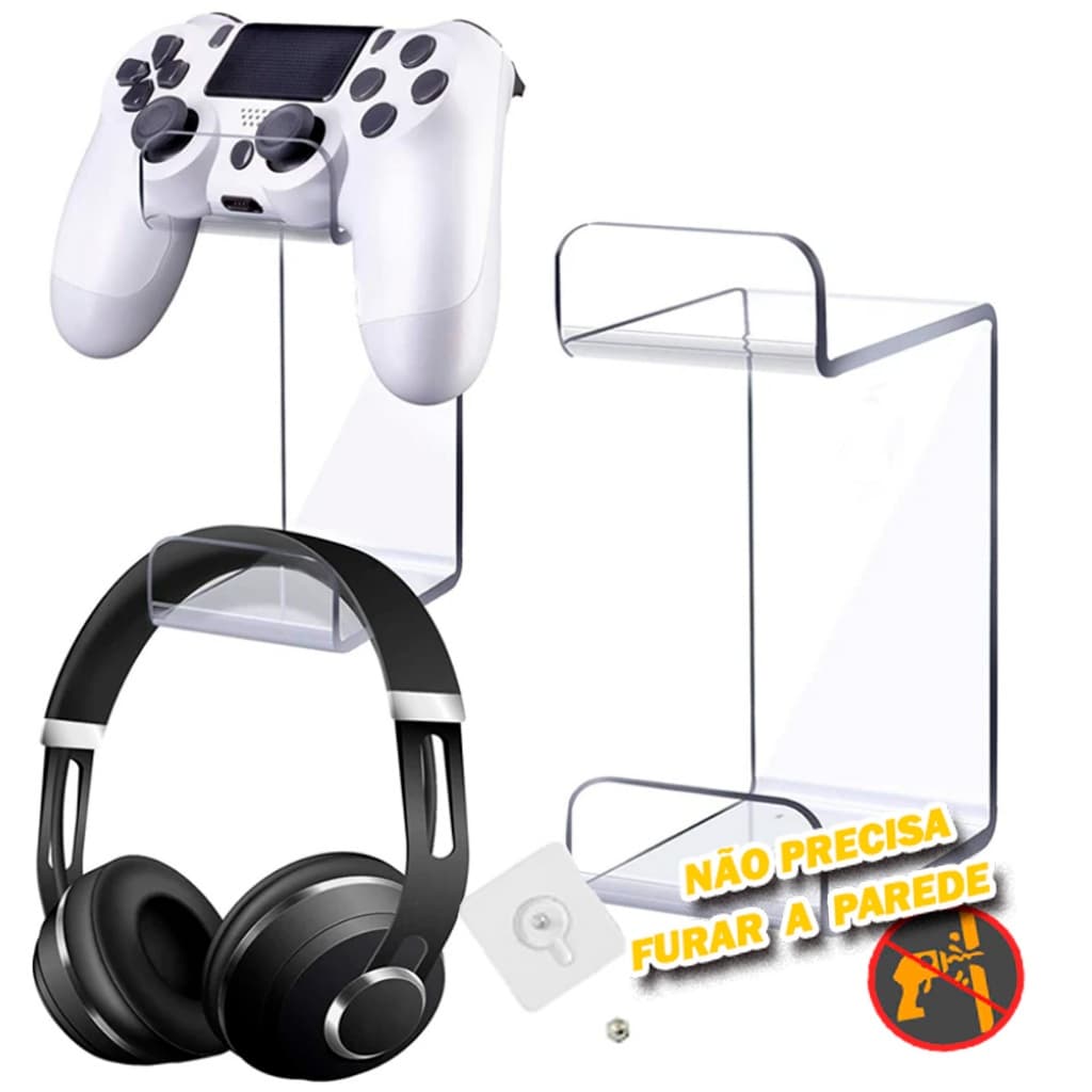 Suporte Controle Suporte Compatível com PS4 Xbox Console Gamer Head Phone de Parede Sem furos Acrilico Transparente