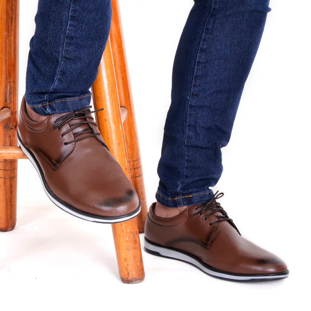 Sapato Social Casual Masculino com de amarrar preto e marrom solado bicolor de borracha