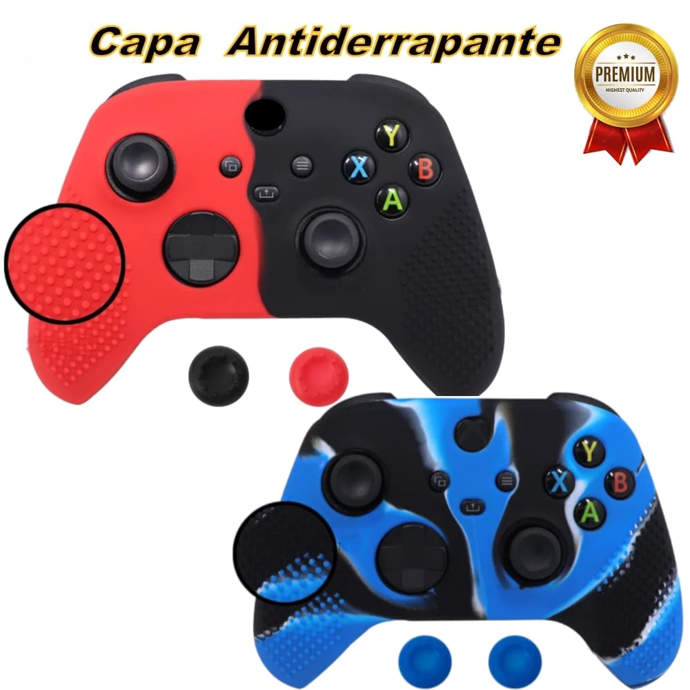 Capa Para Controle XBox Series X S Silicone Antiderrapante Forte + Par Grips protetor do analógico 1unid