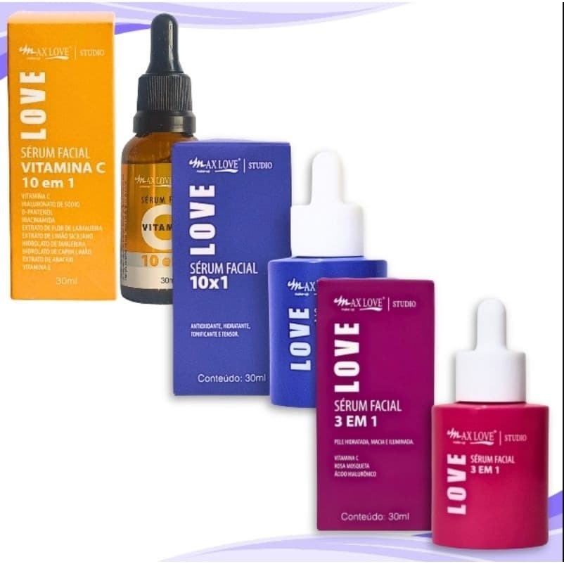 Sérum Facial Max Love 10X1 Rosa Mosqueta 3x1 Vitamina C E 10x1 Vitamina C - Kit 3 unidades