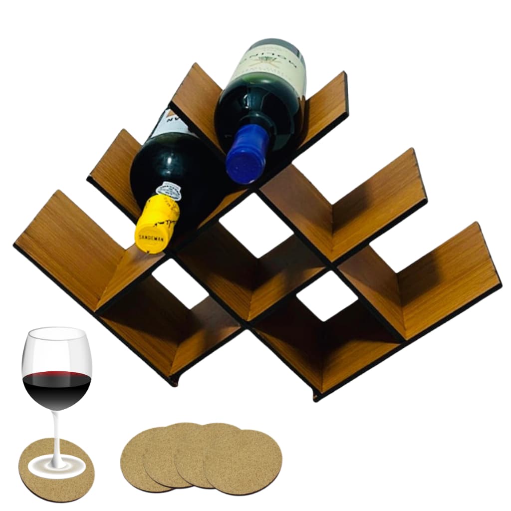 Suporte Adega Vinho Rack 8 Garrafas Cachaça Mdf Tabaco + porta taças