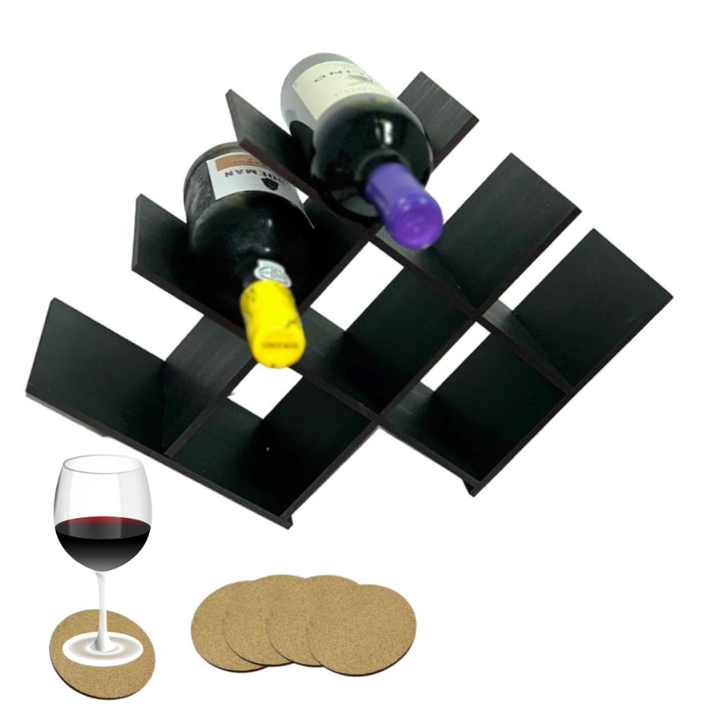 Adega Colméia Vinho Rack 8 Garrafas suporte Mdf Preta + porta taças