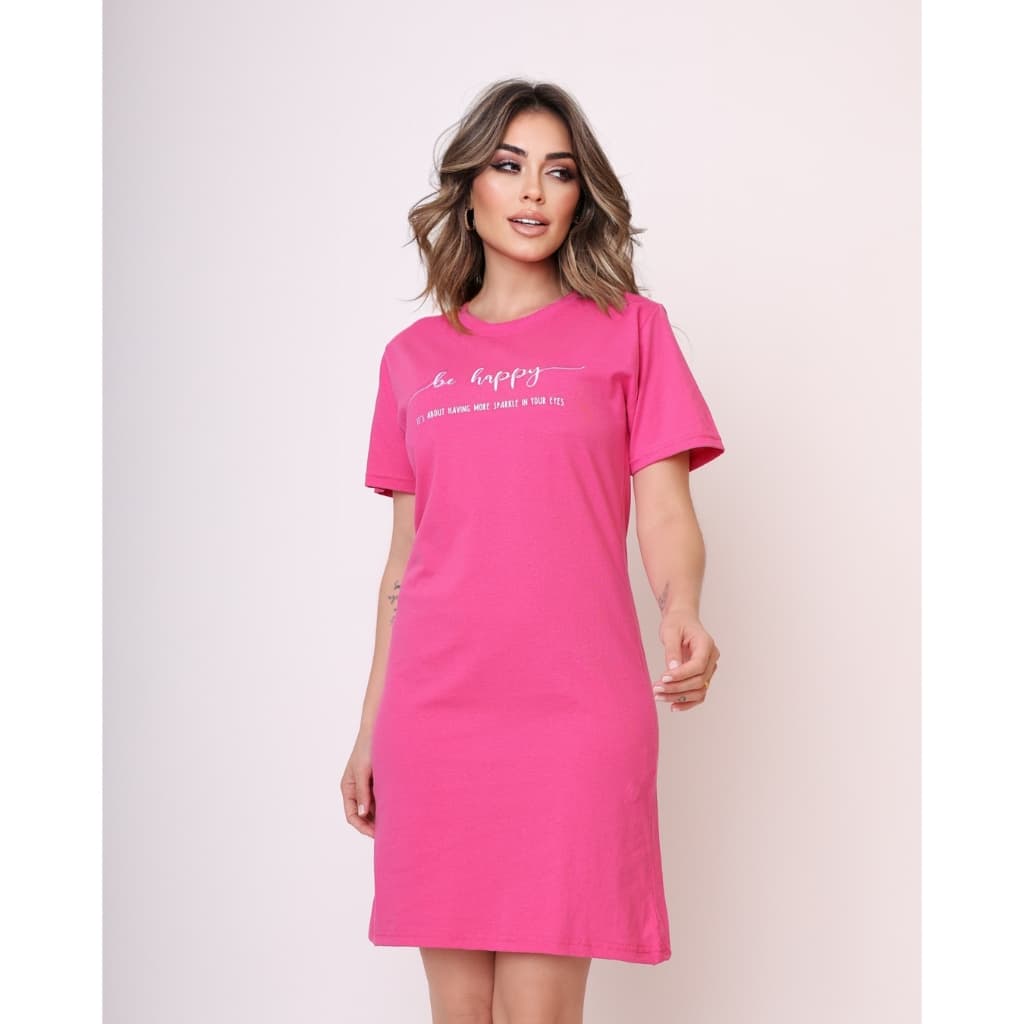 Vestido camiseta  Básica Estampa algodão