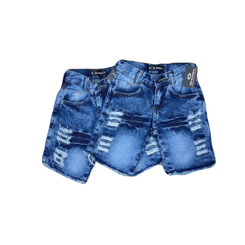 Short Jeans Menino Infantil Juvenil Com Rasgada Claro O.