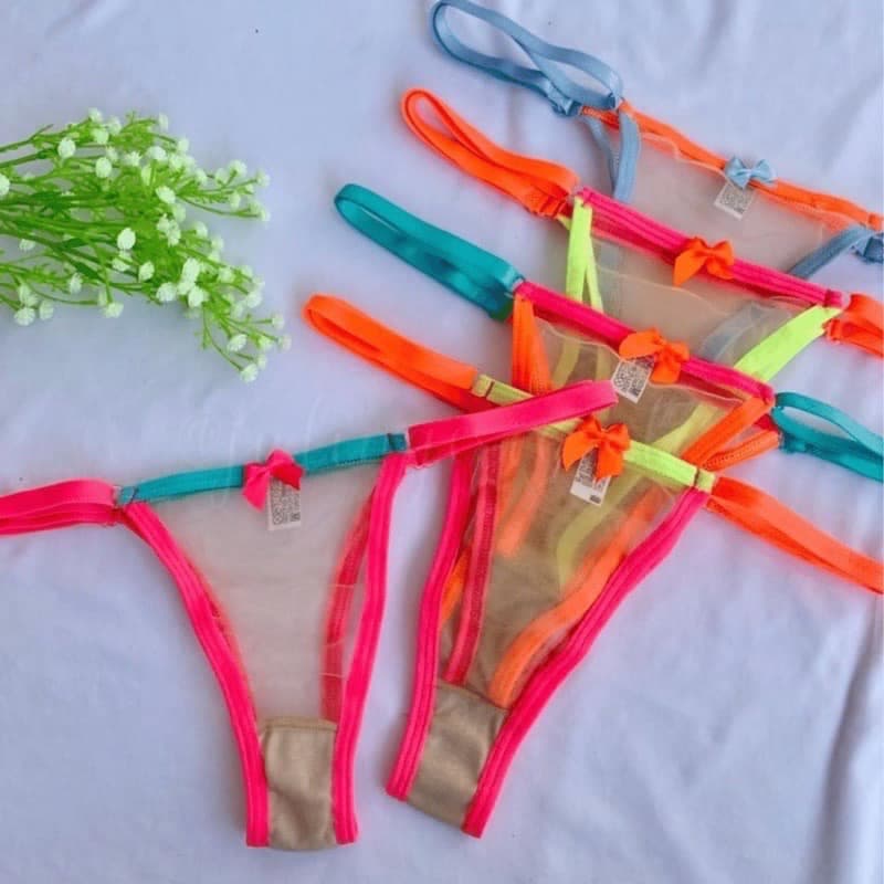 Kit 2 Calcinhas TULE Fio Dental Neon Sex Com Regulagem Moda Íntima