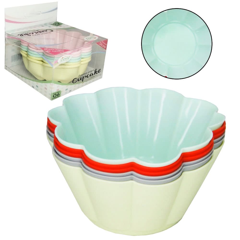 Forma De Silicone Flor Para Cupcake Colors Com 6 Pecas 7,5X3Cm