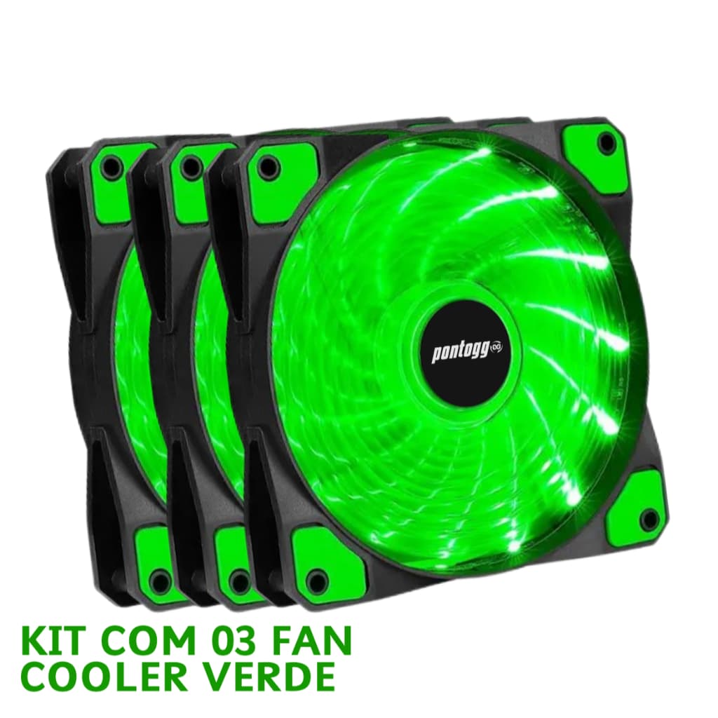 Kit 3 Cooler Fan Verde High Quality  16 Leds 120mm 12cm Gabinete Pc Gamer Ventoinha - Pontogg