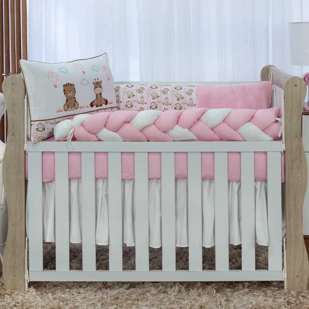 kit de berço americano floresta rosa trança completo