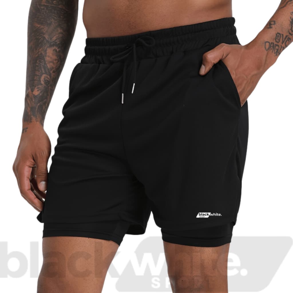 Bermuda Masculina 2 em 1  Forrado para academia bermuda dupla esporte fitnes