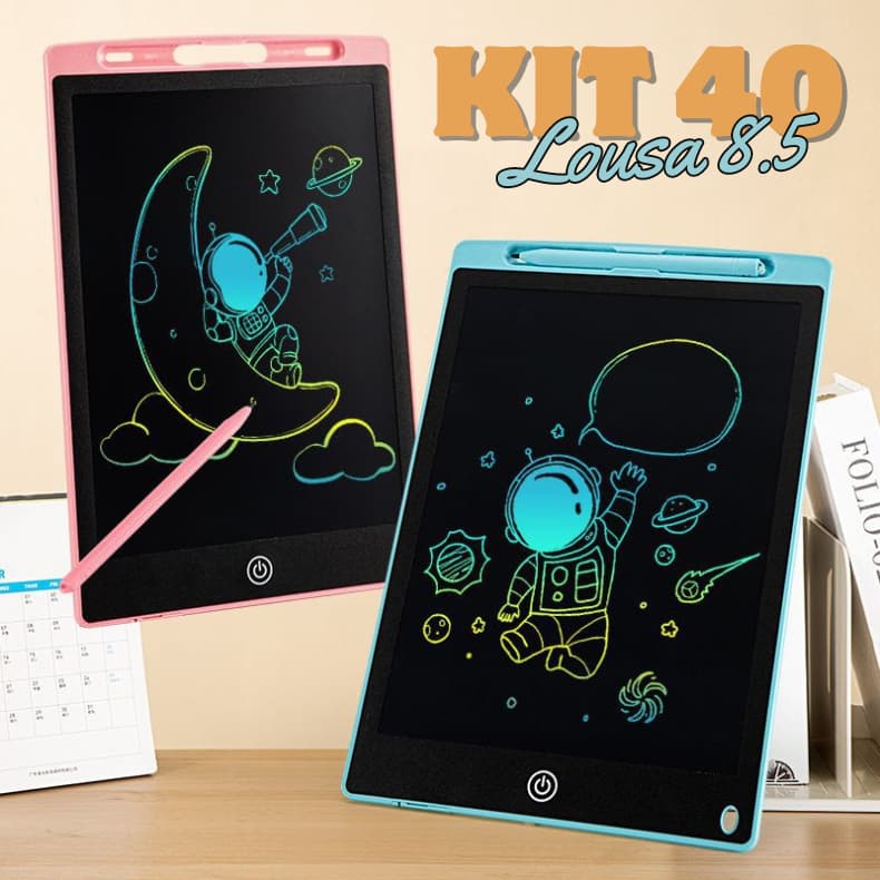 Kit 40 Peças Lousa Mágica Tela Lcd Infantil De Escrever E Desenhar  8.5 Polegadas