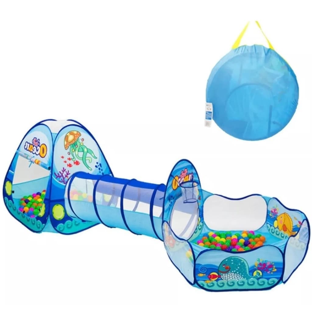 Barraca tenda cabana 3 em 1 Infantil Basquete Com Piscina de bolinhas cercadinho com túnel  estampa do mar