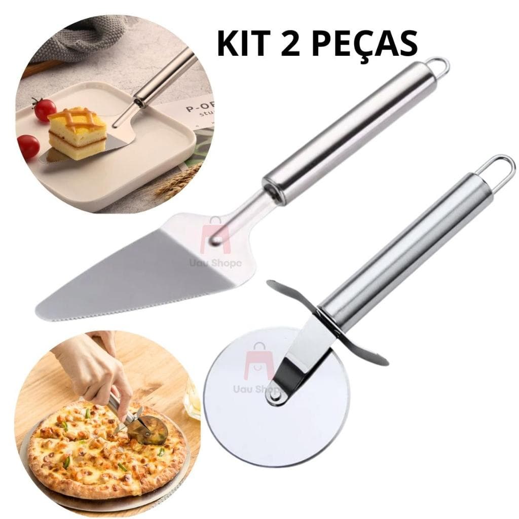 Conjunto Cortador de Pizza Massa E Espátula 2 Pç Inox