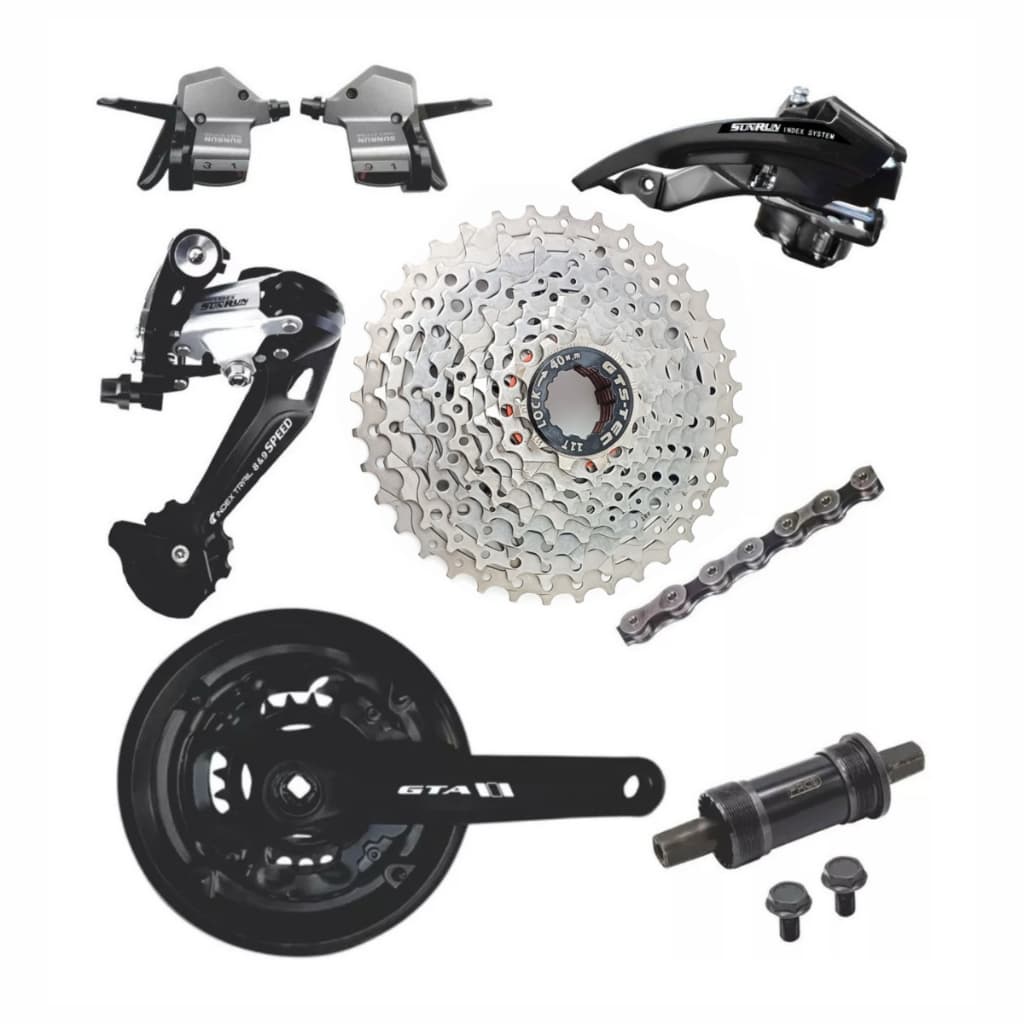 kit grupo 27v Corrente 9v cambio traseiro 9v k7 9v pedivela
