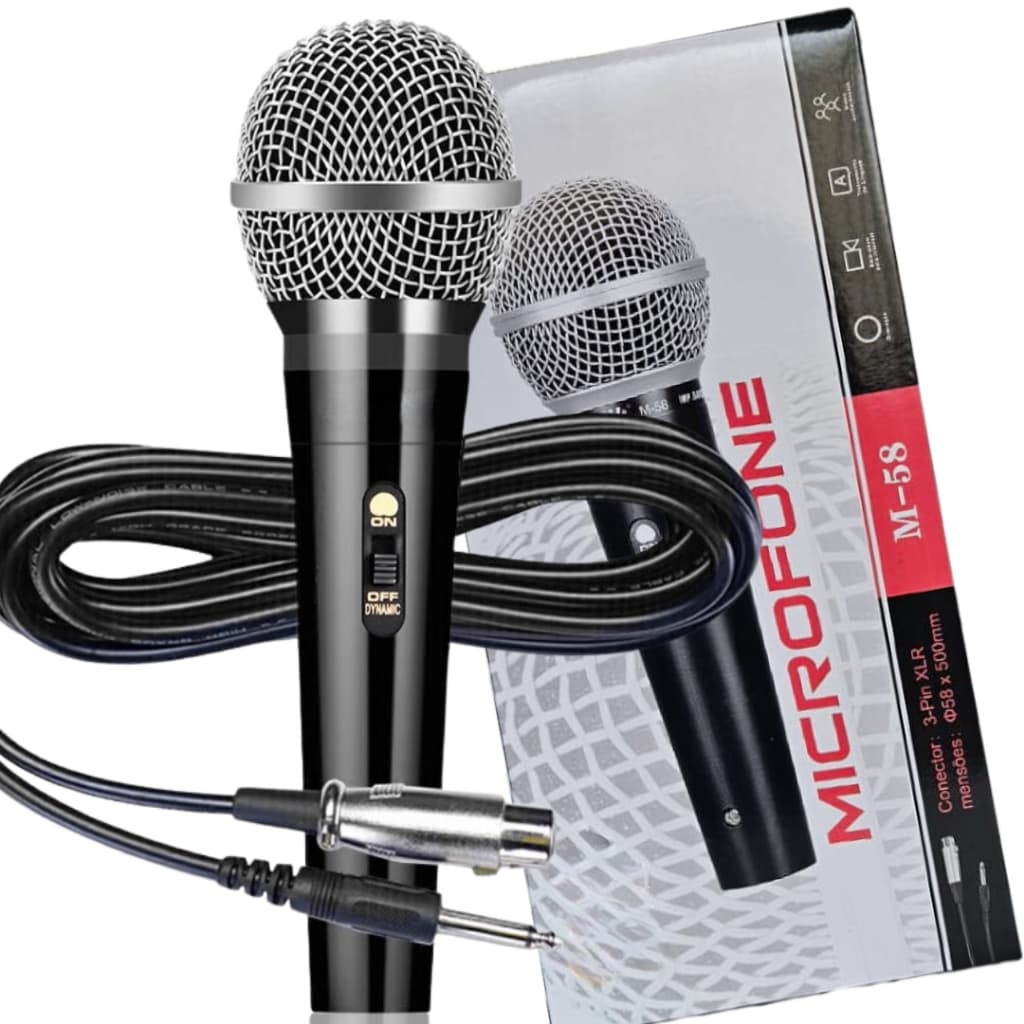 Microfone Karaoke Profissional cabo P10 5M Sm58 Dinâmico Youtuber cardióide Prateado