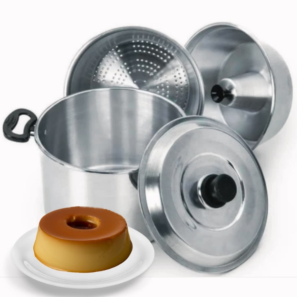 kit Banho Maria 3 em 1 Forma de Pudim Panela Alta Cozimento a Vapor