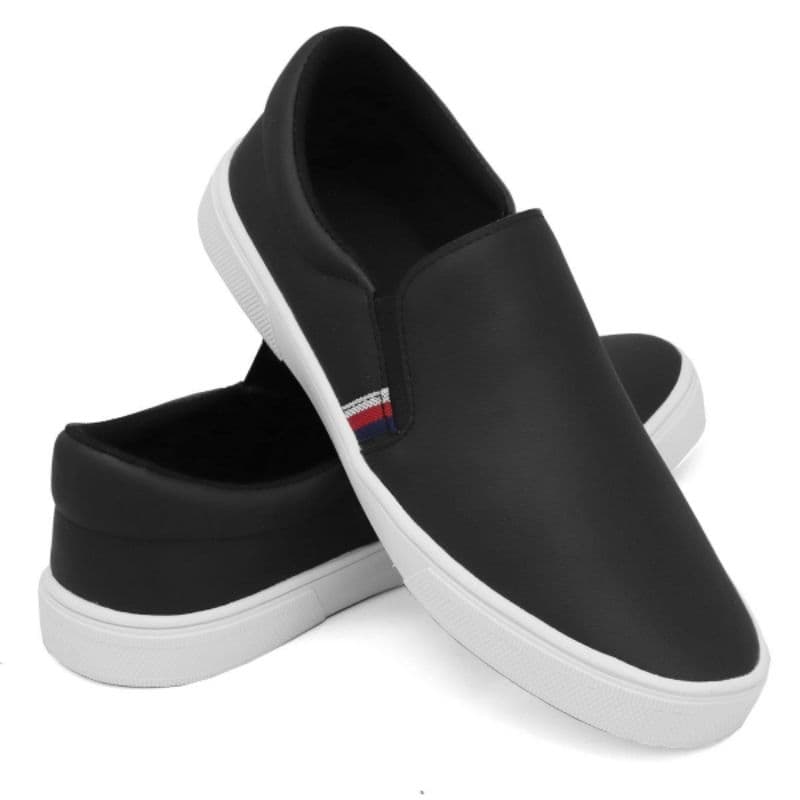 Tênis iate Casual Sapatenis Slip On Original Unissex Calce Fácil-Preto Com Tiras