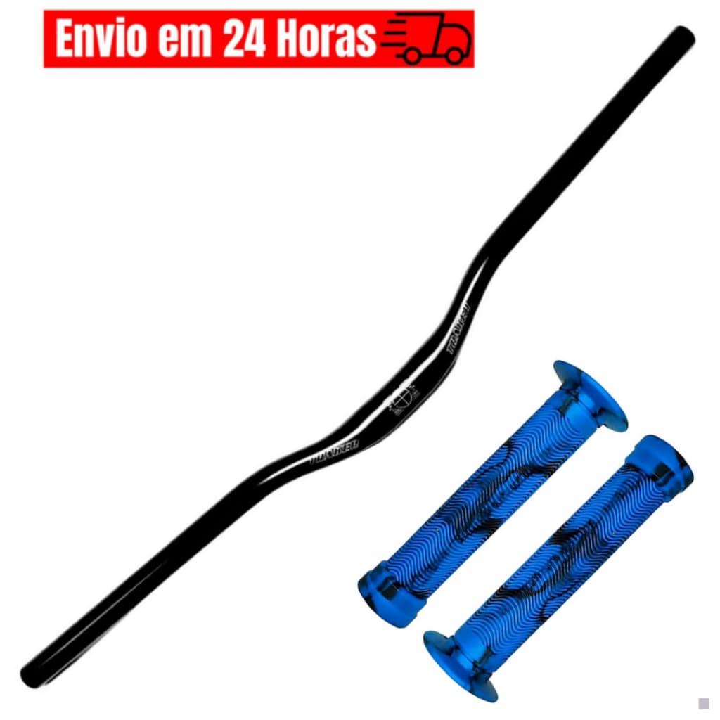 Guidão Mtb traker 31.8mm X 720mm Alumínio Curvo Cores Preto + Manopla Punho Luva Gios Gi-075h Bmx Freeride *cores*