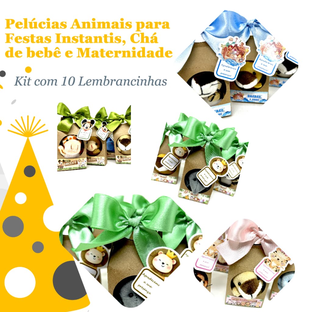 Lembrancinha Personalizada Festa  Safari Pelúcia 6 cm  na Caixa 10 unidades