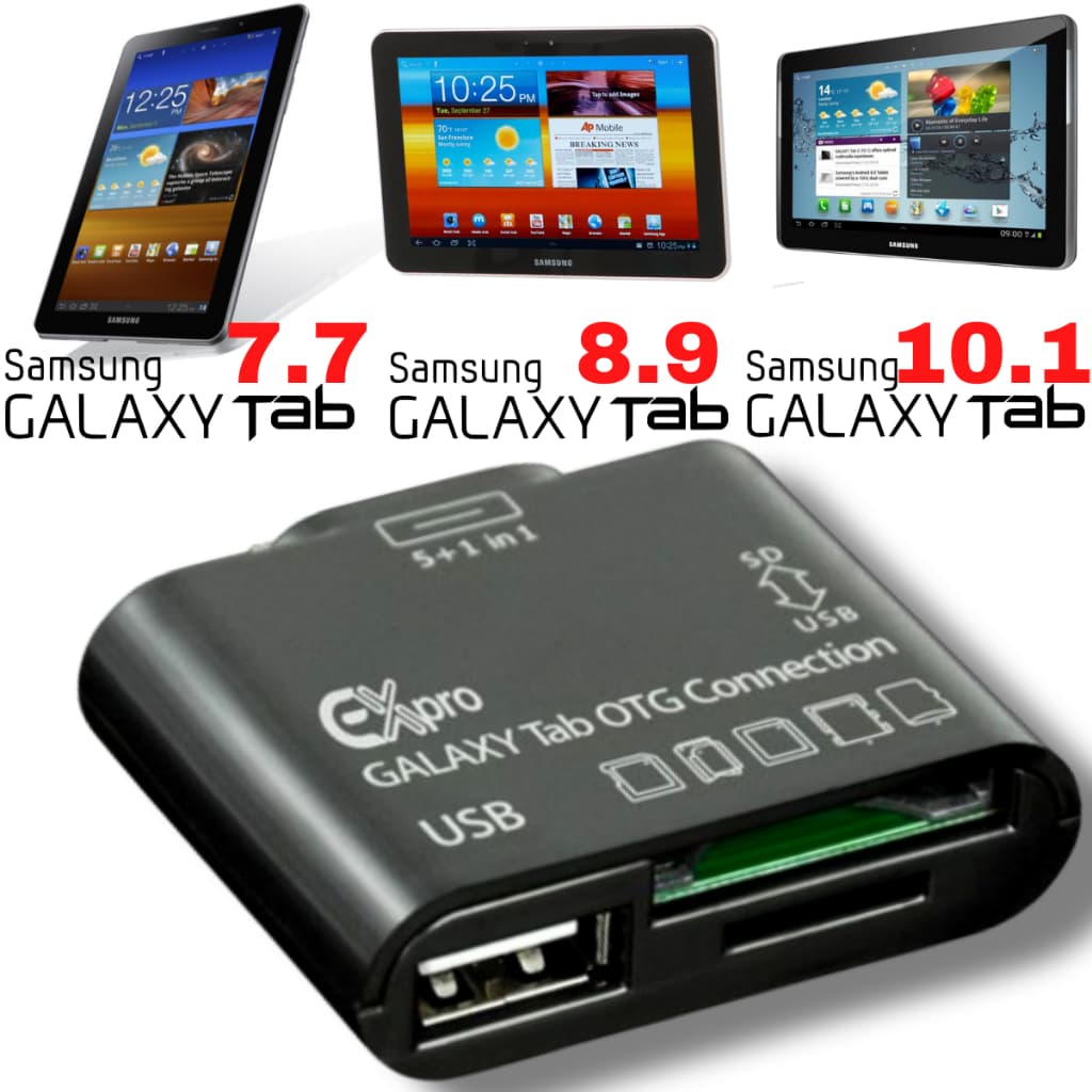 Adaptador OTG 5×1 para Samsung Tablet Galaxy Tab Connection Leitor de Cartão e USB Hub