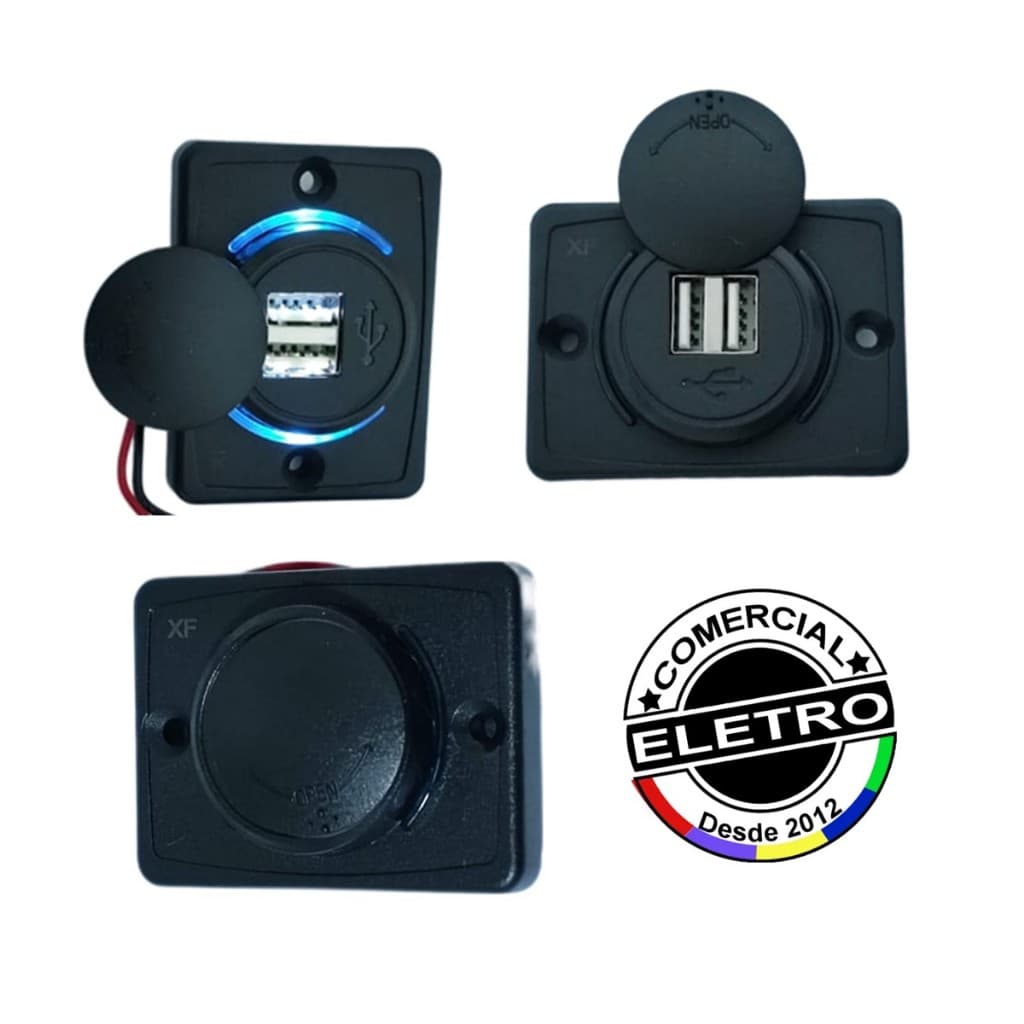 Tomada Carregador Usb Veicular 6823 12v/24v 2 Saídas 1.0a E 2.1a Para Carro Barco Caminhão Lancha