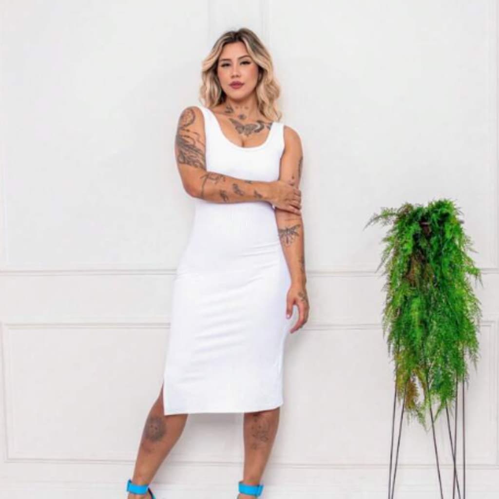 vestido feminino midi festa casual tomara que cai fenda