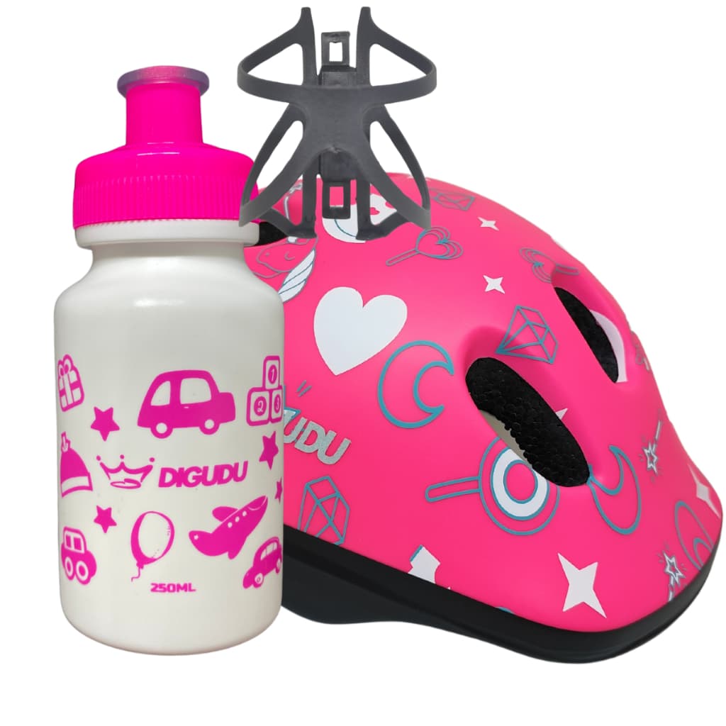 Kit Capacete Ciclismo Baby Rosa Infantil Suporte de Garrafinha Agua E Garrafa Bicicleta Patinação