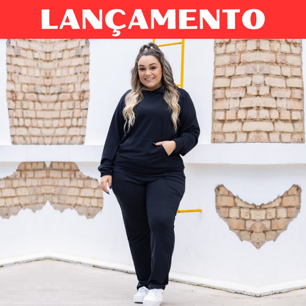 Conjunto Plus Size Feminino Com Bolso Canguru e Capuz