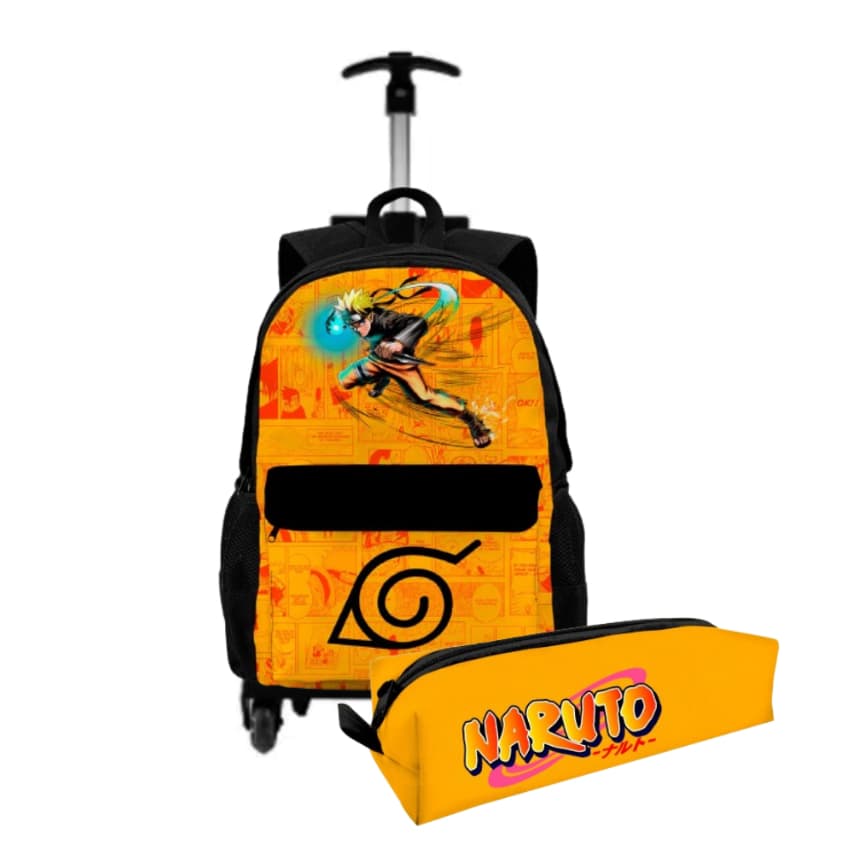 Mochila Bolsa Escolar Naruto Com Rodinha e Estojo Reforçada Alça Ajustável Estampa Personalizada