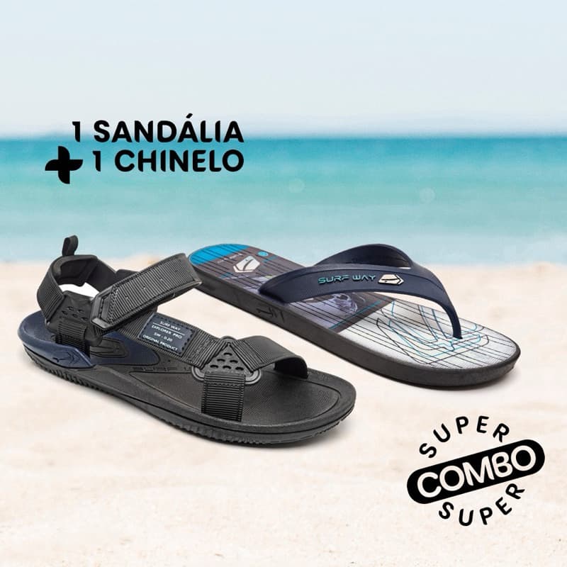 Kit Sandalia + Chinelo de dedo Papete Esportiva Motoqueiro Trilha Adulto Masculino Discovery