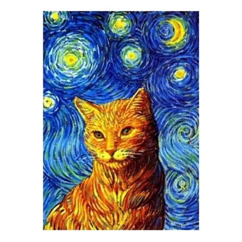 Kit de Pintura Diamante 5d Gato Amarelo Van Gogh 20X30