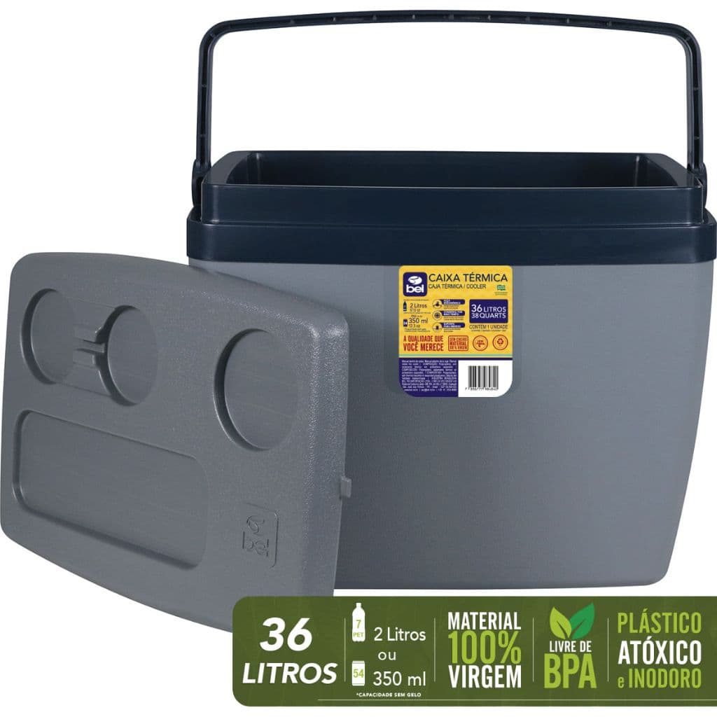 Caixa Cooler Térmico Grande Cinza 36 Litros Cabe 54 Latas Belfix