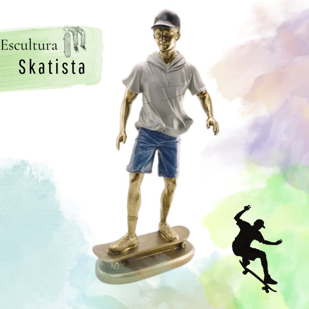 Escultura Decorativa Skatista Estatueta Enfeite de resina