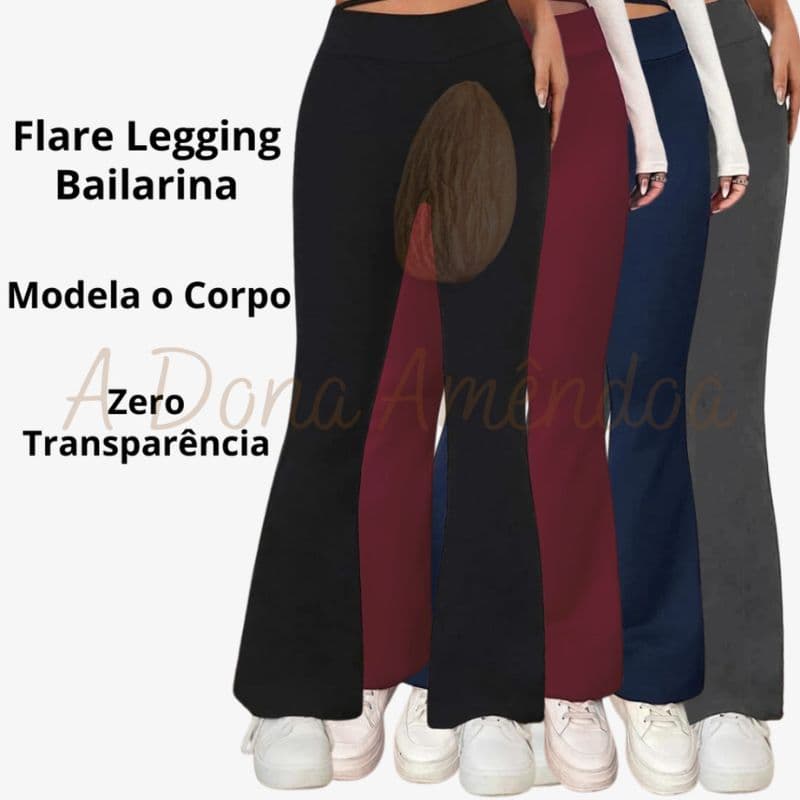 Calça Legging Flare Bailarina Suplex Cintura Alta Preta