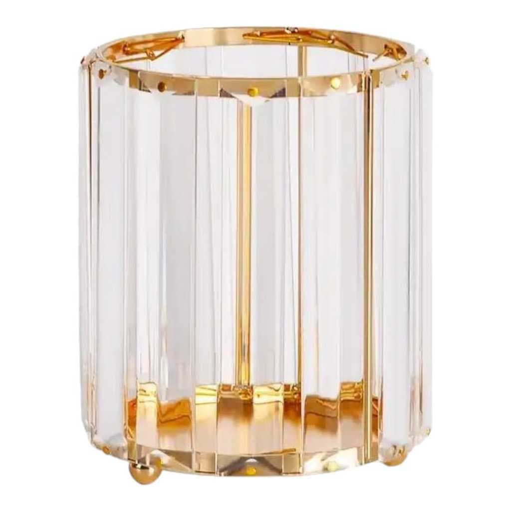 Porta Pincel de Redondo Dourado com Transparencia Organizador de Pincéis Caneta Lápis
