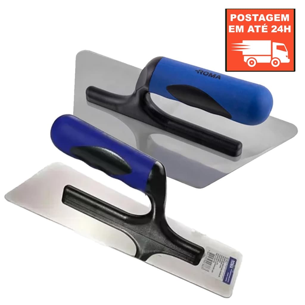 Desempenadeira Aço Inox Trapezoidal P/ Cimento Queimado / Desempenadeira Aço Inox Roma - 1 e 2UN