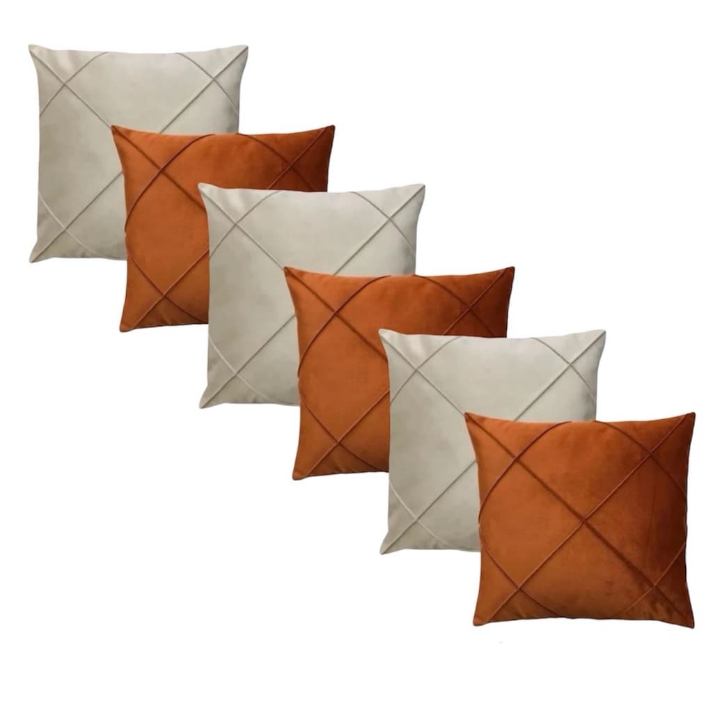 Kit 06 Almofadas Cheias em Suede Drapeada 45x45cm Decorativas Sala Quarto Sofá