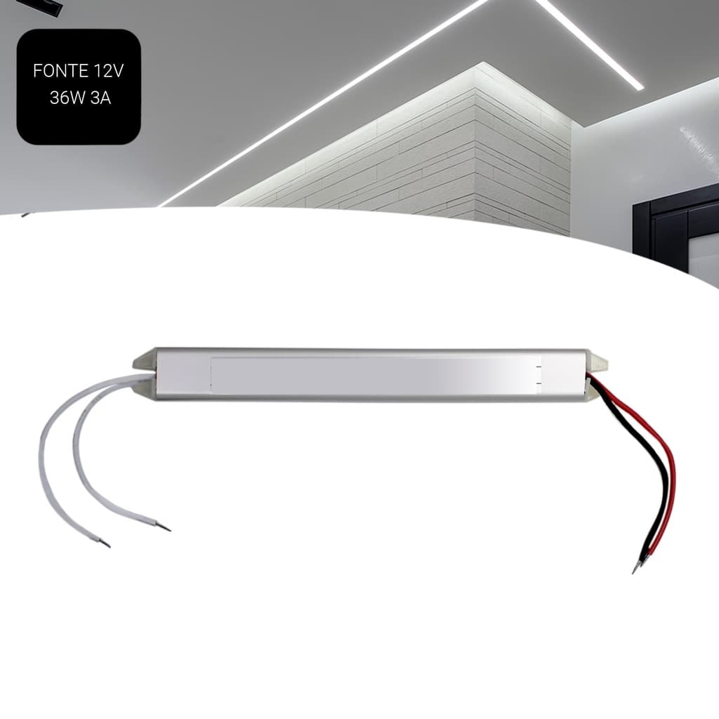Fonte Chaveada Slim Driver Para Perfil Fita Led 12v 3a 36w