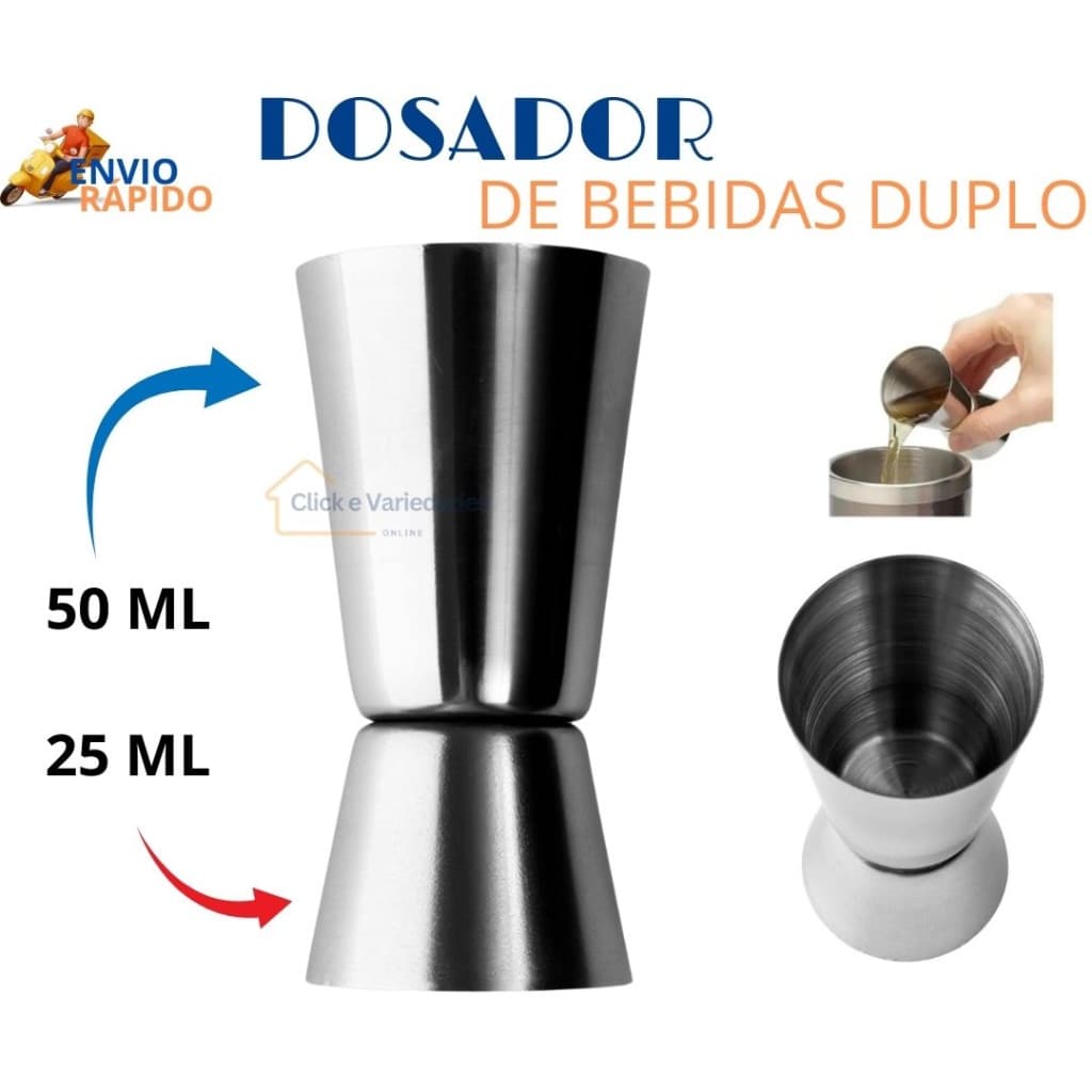 Dosador de bebidas 50/25 ml -  Medidor DUPLO Inox Drinks Gin Vodka Bar Bartende Aço inox