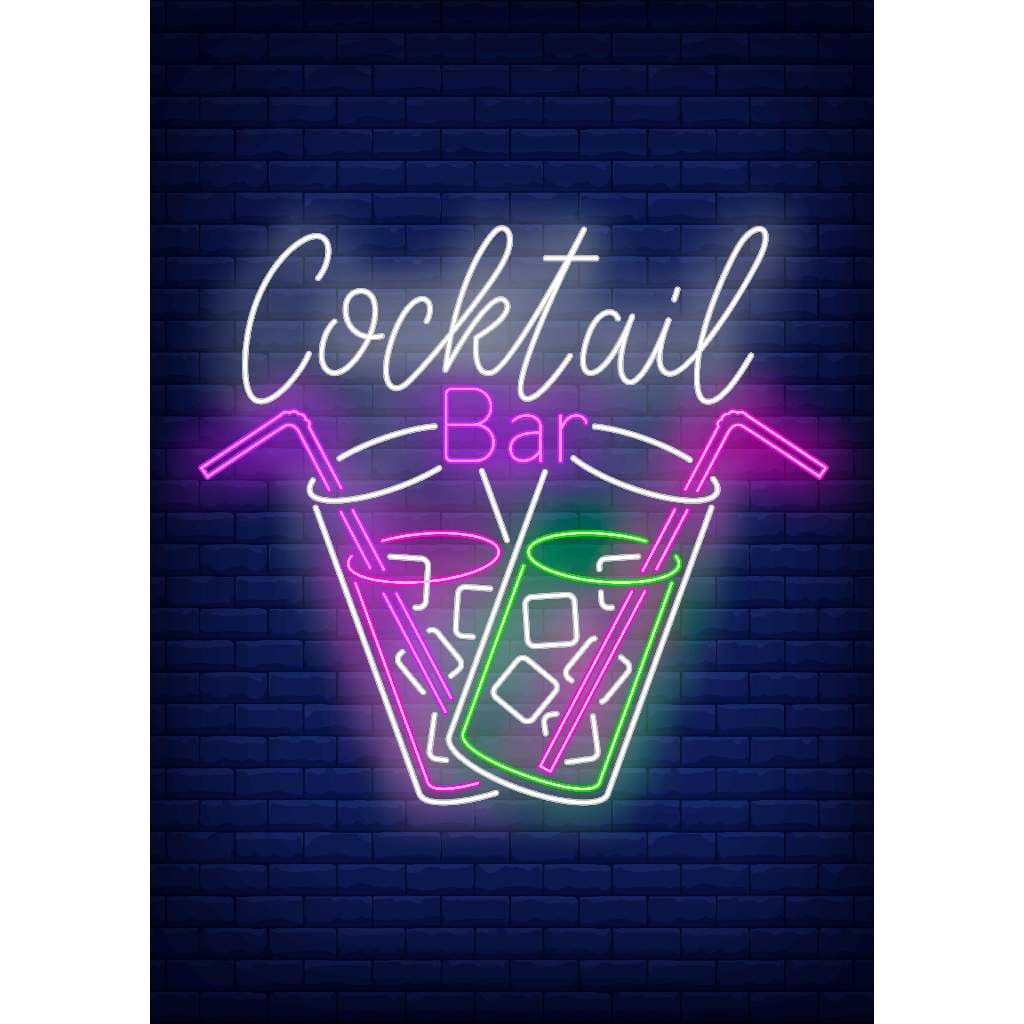Placa quadro decoração casa bar drinks bebidas cocktail efeito visual neon - tamanho - 20 x 30