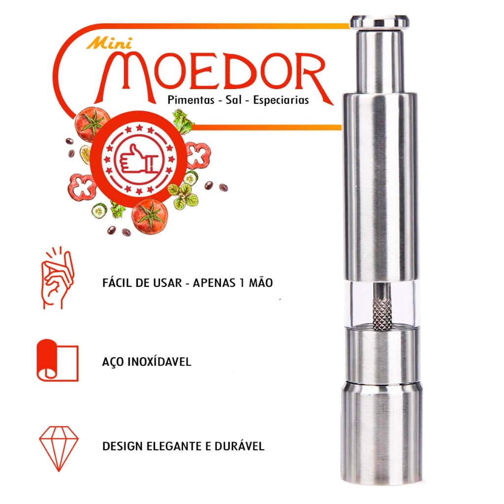 Moedor Manual Pimenta Sal Especiarias Temperos Gourmet Triturador Aço Inox Brinox Aluminio Churrasco Saleiro Sal Grosso