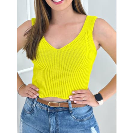 Cropped Tricot Modal / Cropped Regata Trico / Blusinha Regatinha Trico / Cropped Gola V / Envio Já