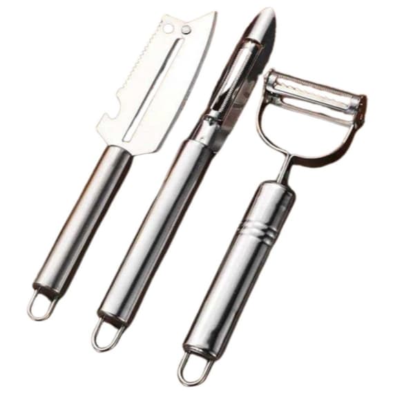 Kit 3 Descascadores Inox Frutas Legumes Queijo Escama Peixe