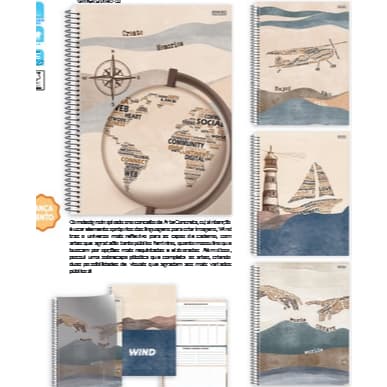 Caderno Universitário Wind 1 matéria - 80 Folhas Animativa C/ Bolsa e Adesivos