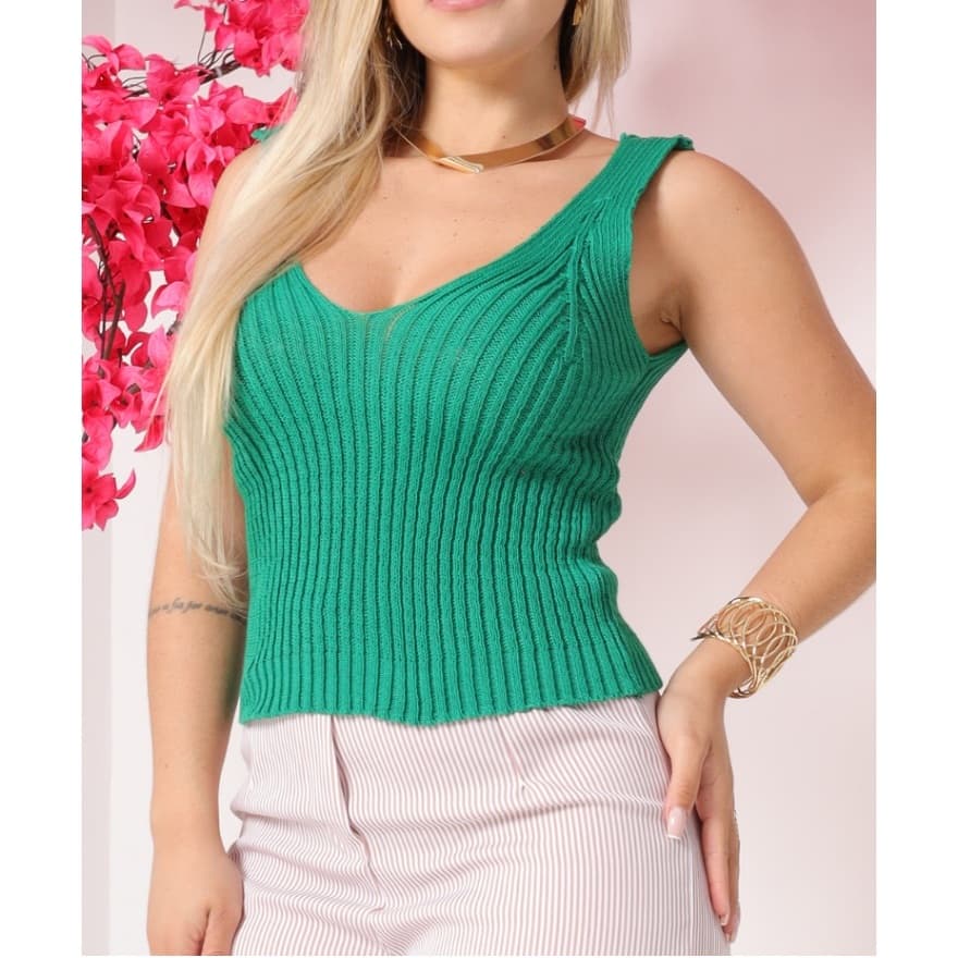 Cropped Regata Tricot Modal / Blusa Feminina / Blusinha Regatinha Trico / Cropped Gola V / Envio Já