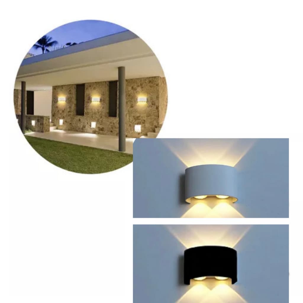 Arandela 4 Fachos Luminaria Meia Lua 4w Led Branco Quente 3000k Branco Preto Bivolt de Parede