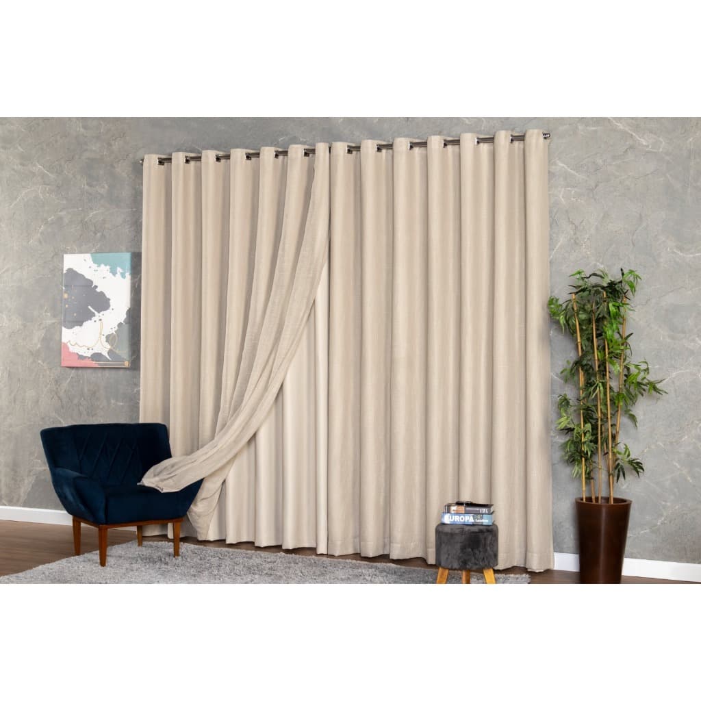 Cortina Voil Gaze de Linho 5,00 x 2,30/2,40/2,50/2,60/2,80 c/ Forro Blackout Grosso