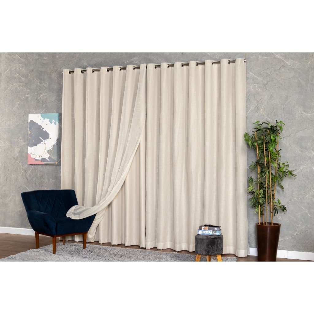 Cortina Voil Gaze de Linho 6,00 x 2,30/2,40/2,50/2,60/2,80 c/ Forro Blackout Grosso
