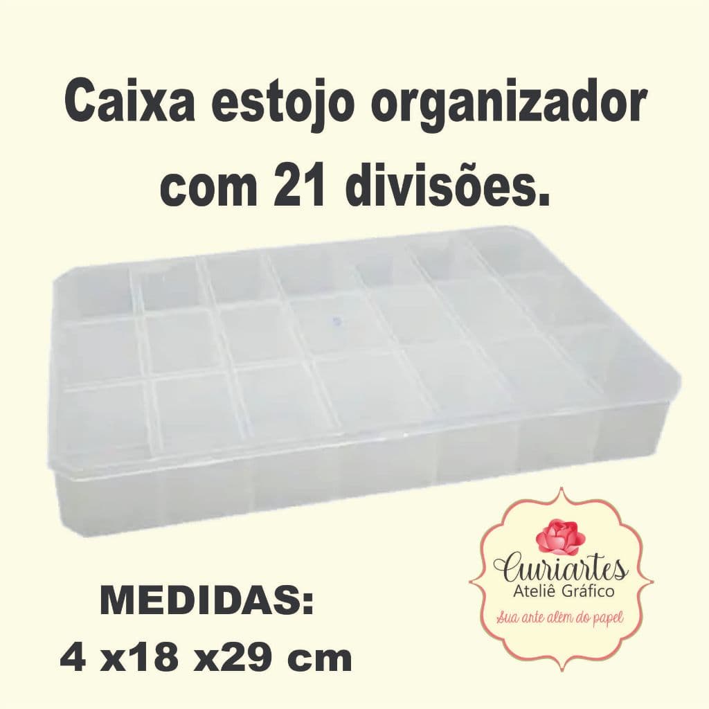 CAIXA ORGANIZADORA ESTOJO MULTIUSO - 21 DIVISÓRIAS FIXAS TRANSPARENTE