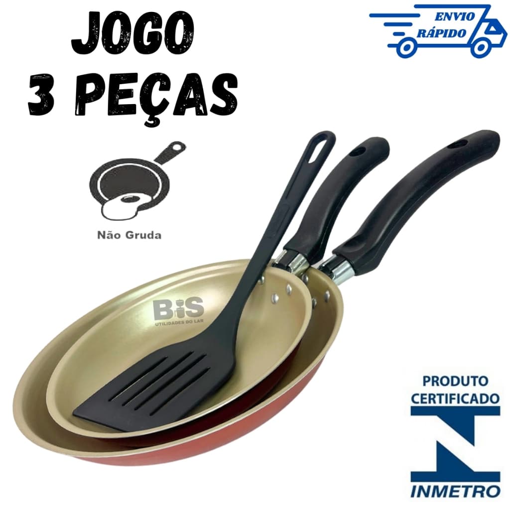 Kit Com 2 Frigideiras Francesinha Vermelha Antiaderente 16/20 + 1 Espatula Jogo 3 Peças