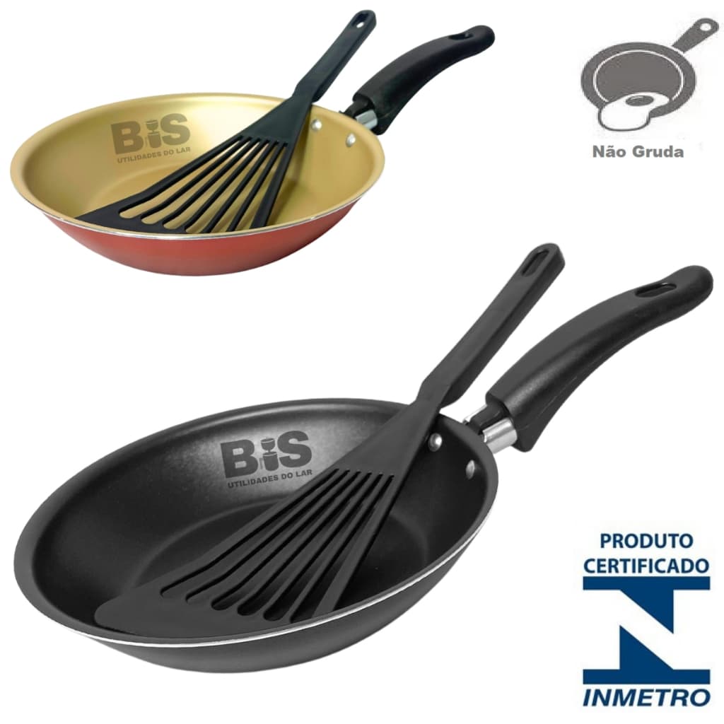 Frigideira Antiaderente Francesinha N18 Com Espátula Nylon Jogo Com 2 Peças Preta ou Vermelha
